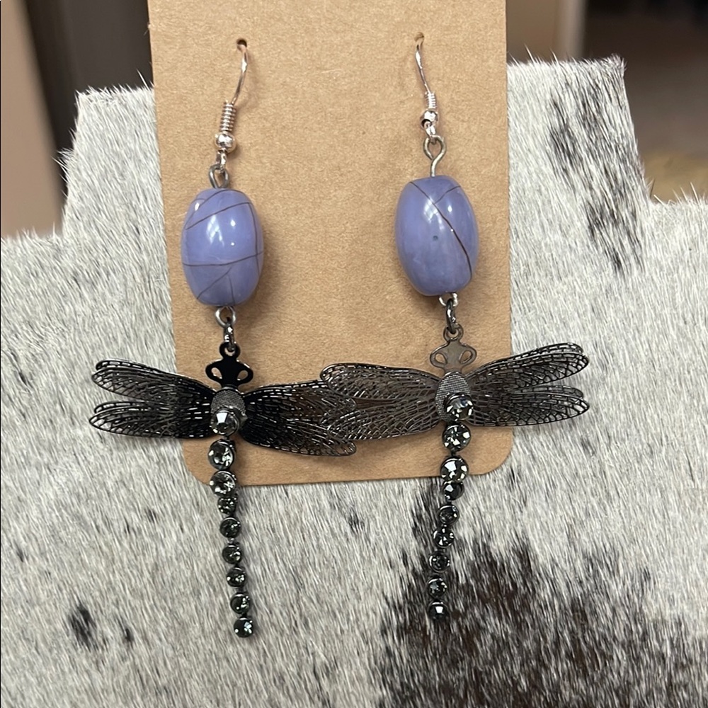 Gilmore Girls Dragonfly Inn Earrings with Lavender Beads